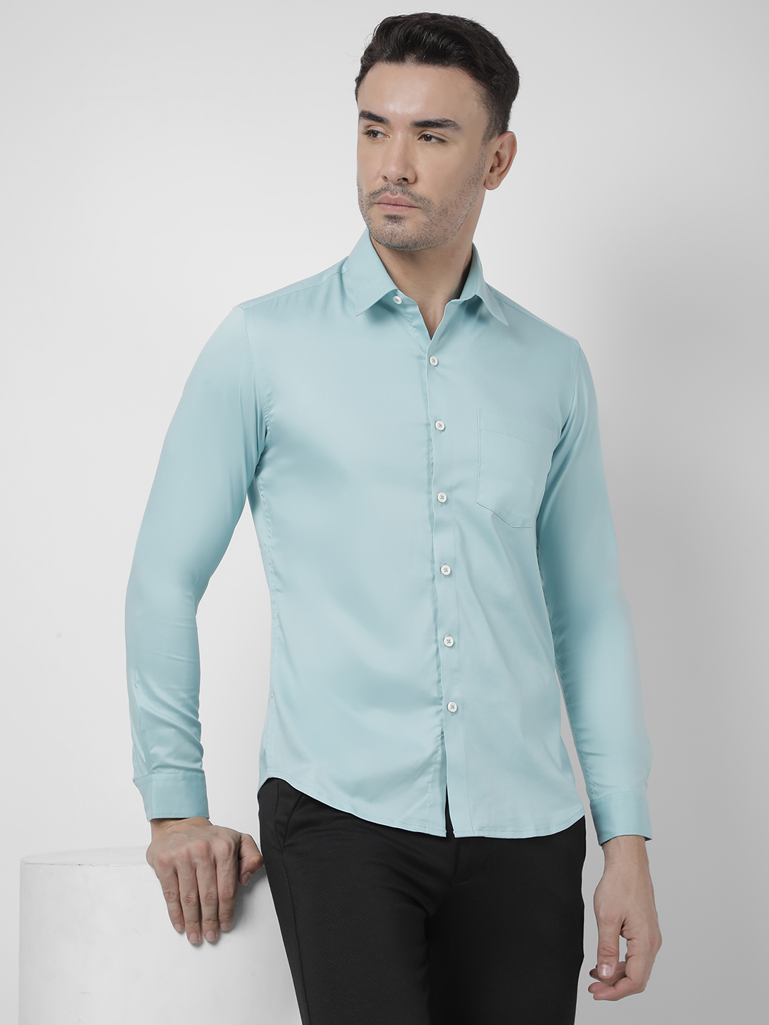Numero Uno Men Solid Light Blue Shirt